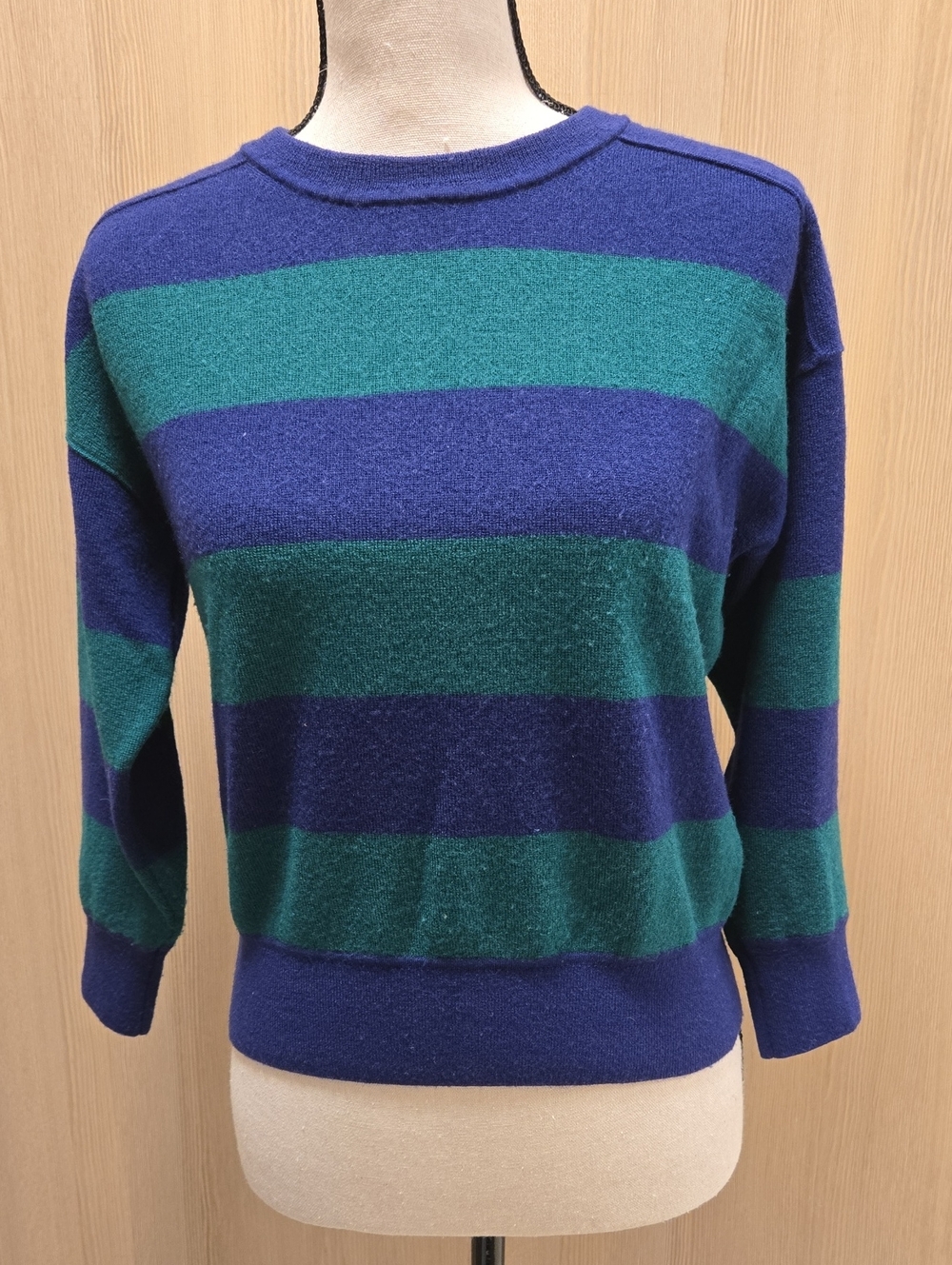Madewell Blue and Teal Striped Crewneck Sweater